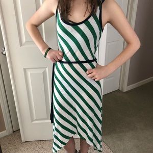 Charming Charlie 🌟white w green stripes blue EUC